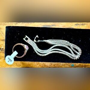 Crystal Tennis Bracelet and Pink Gem with Crystals Sz. 7 New!